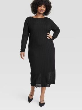 Women's Long Sleeve Sheer Maxi Sweater Dress - A New Day Black L
- Womens